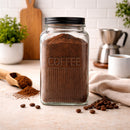 REGENT RIBBED SQUARE GLASS COFFEE CANISTER WITH BLACK LID, 1.2L