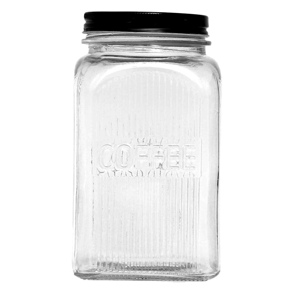 REGENT RIBBED SQUARE GLASS COFFEE CANISTER WITH BLACK LID, 1.2L