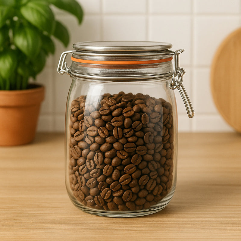 REGENT ROUND HERMETIC GLASS CANISTER WITH CLIP-SEAL METAL LID, 1L