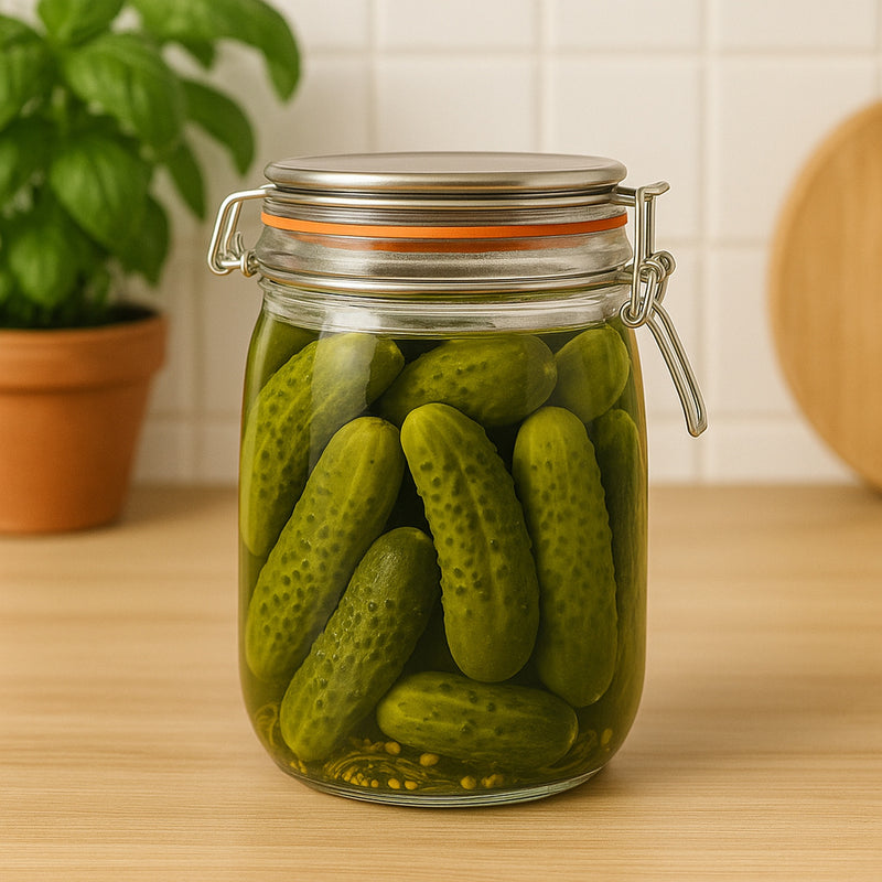 REGENT ROUND HERMETIC GLASS CANISTER WITH CLIP-SEAL METAL LID, 1L