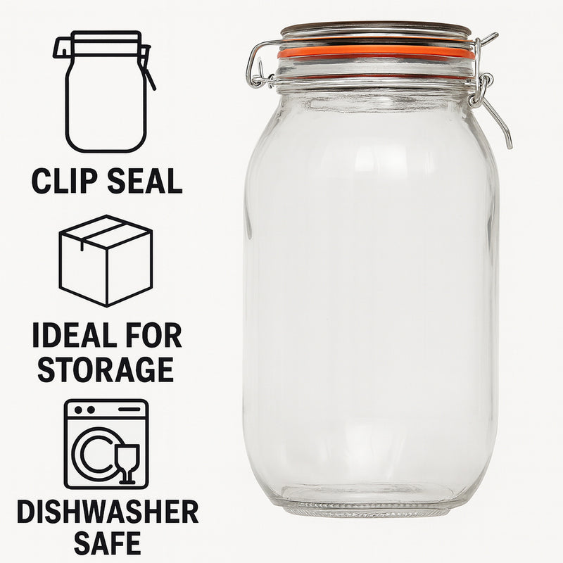 REGENT ROUND HERMETIC GLASS CANISTER WITH CLIP-SEAL METAL LID, 2L