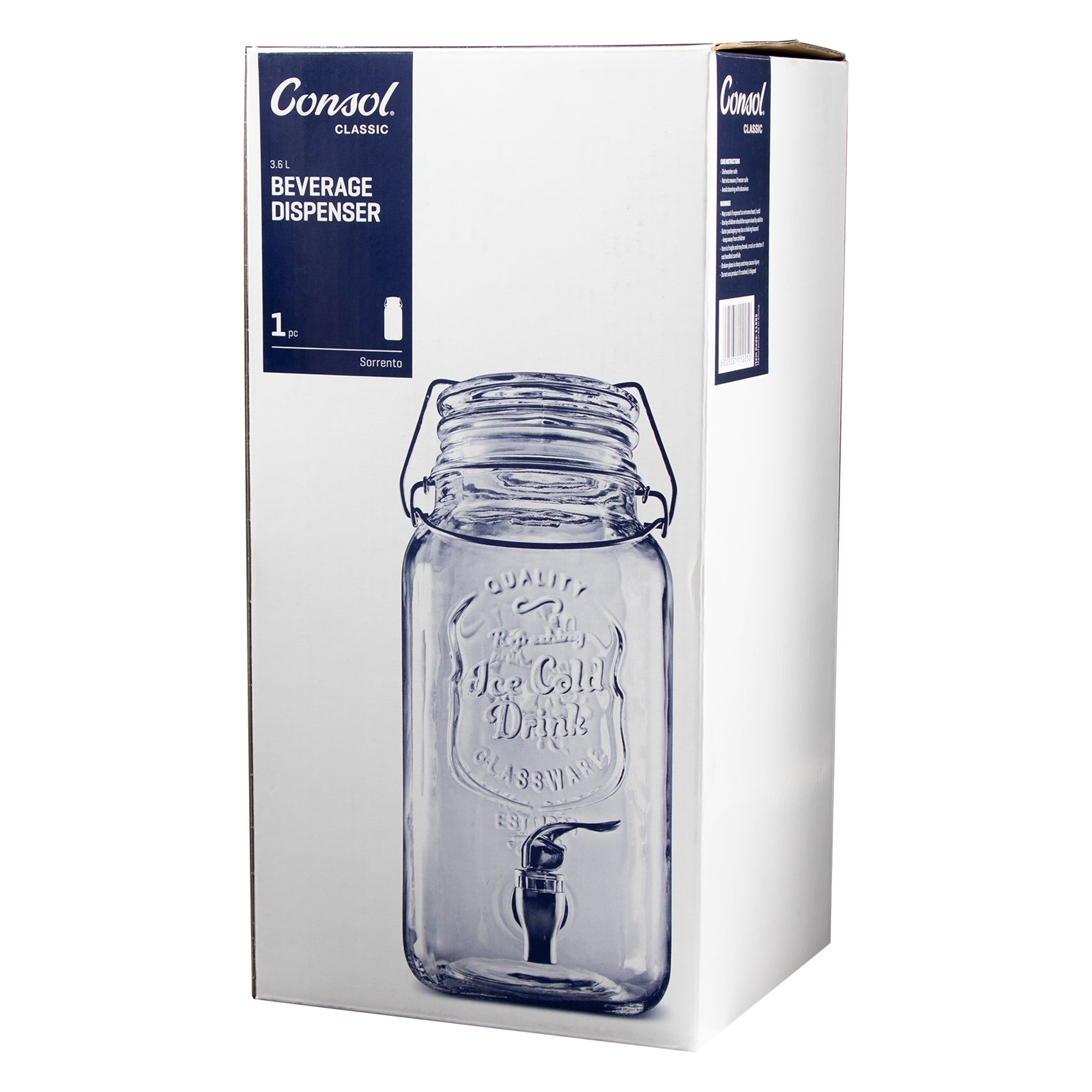 CONSOL SORRENTO CLIP-TOP BEVERAGE DISPENSER, 3.6L