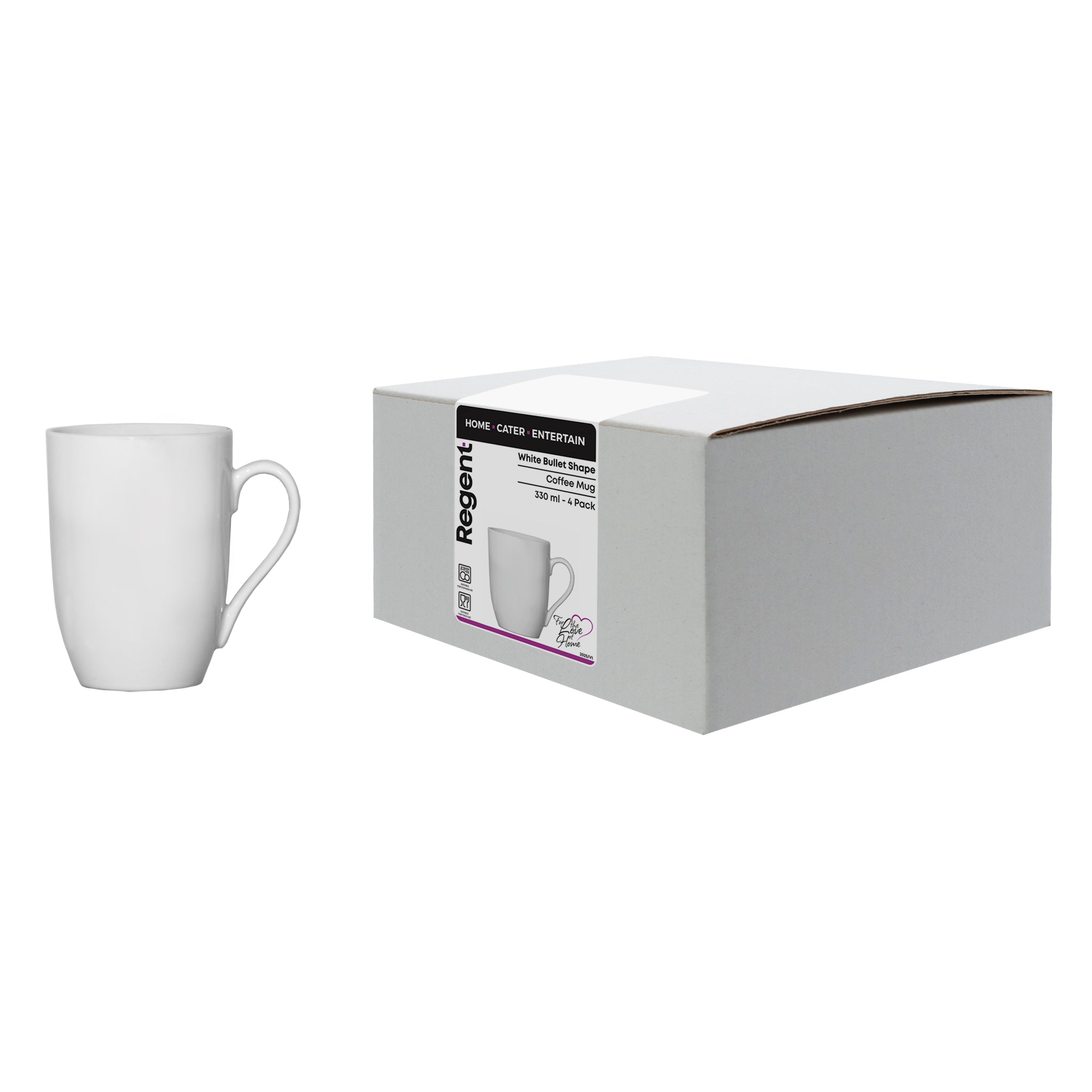 REGENT WHITE BULLET SHAPE COFFEE MUGS 4PK, 330ML