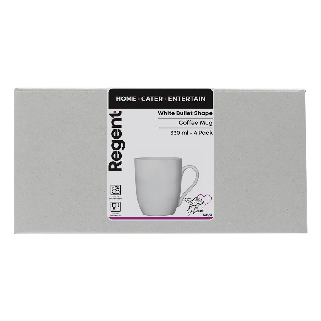 REGENT WHITE BULLET SHAPE COFFEE MUGS 4PK, 330ML