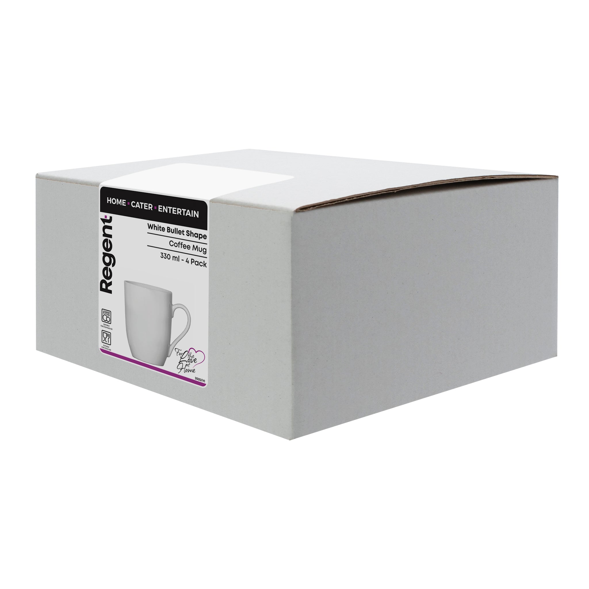 REGENT WHITE BULLET SHAPE COFFEE MUGS 4PK, 330ML