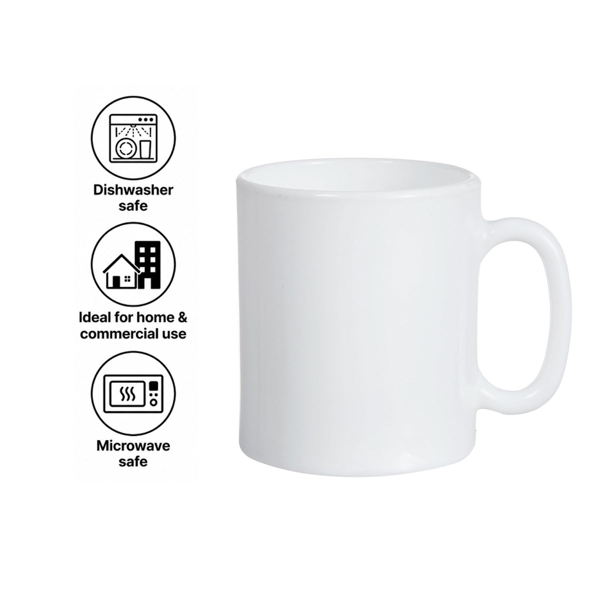 LUMINARC WHITE OPAL GLASS CAN SHAPE COFFEE MUGS 4PK, 320ML