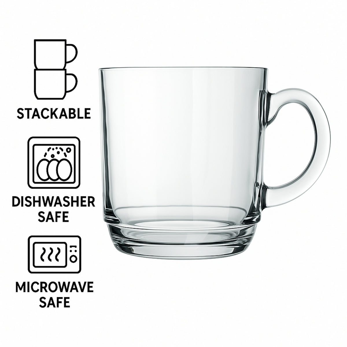 REGENT STACKABLE GLASS COFFEE MUGS 4PK, 300ML