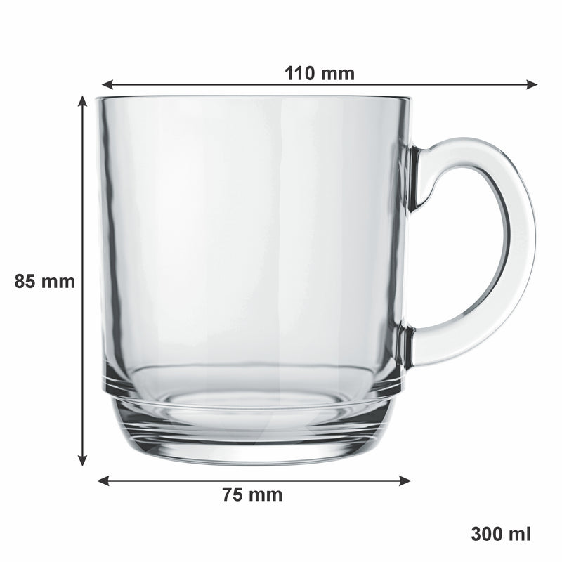 REGENT GLASS STACKABLE COFFEE MUG 4 PACK, (300ML)