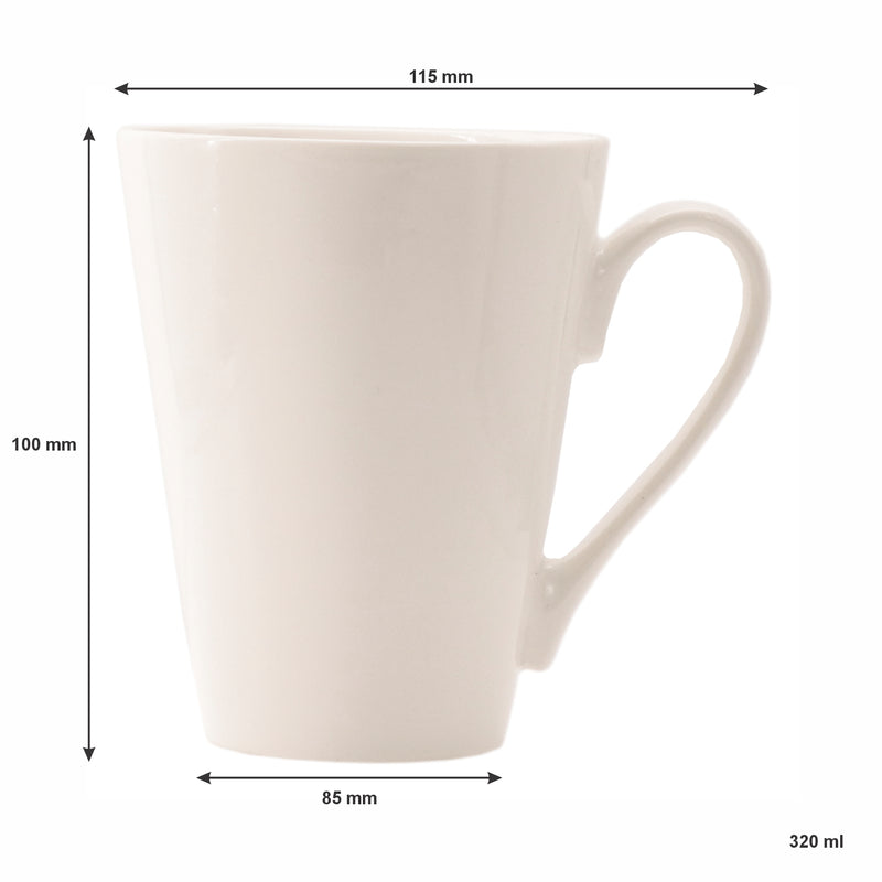 REGENT WHITE V-SHAPE COFFEE MUG 4 PACK, 320ML