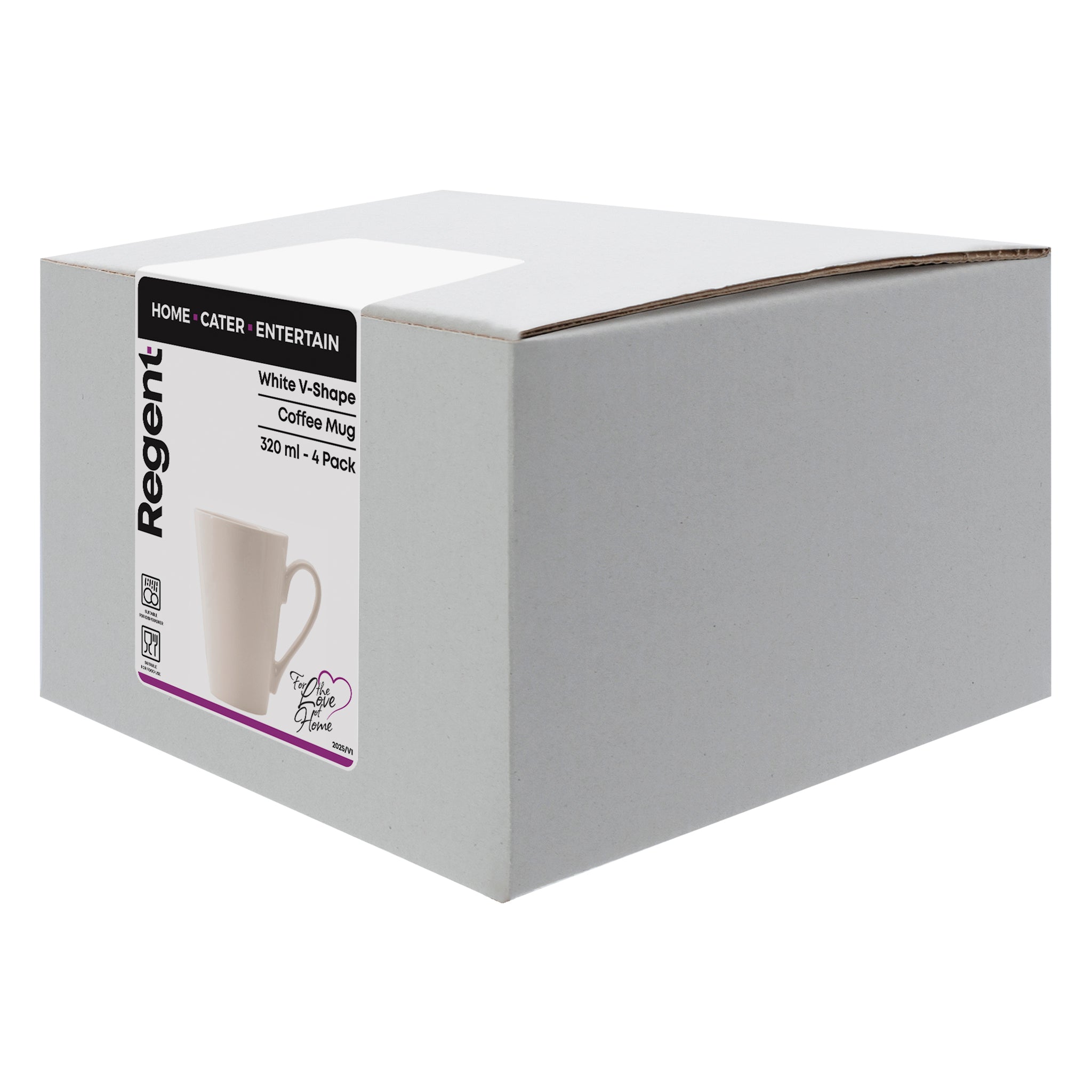 REGENT WHITE V-SHAPE COFFEE MUGS 4PK, 320ML