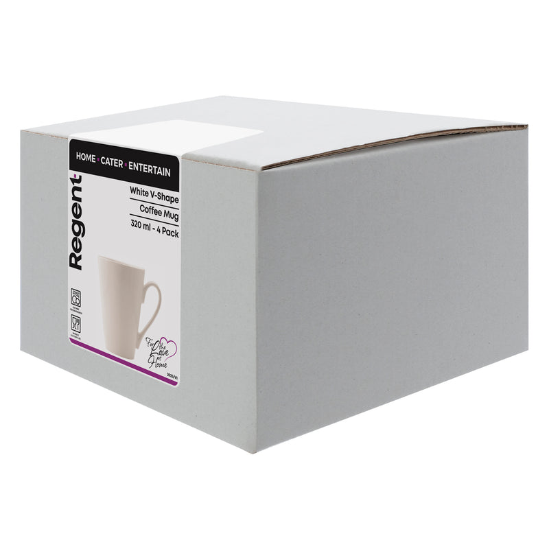 REGENT WHITE V-SHAPE COFFEE MUG 4 PACK, 320ML