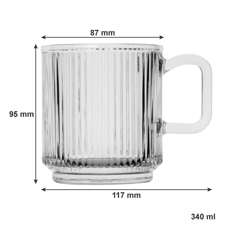 REGENT GLASS RIBBED MUG 4 PACK, (340ML)