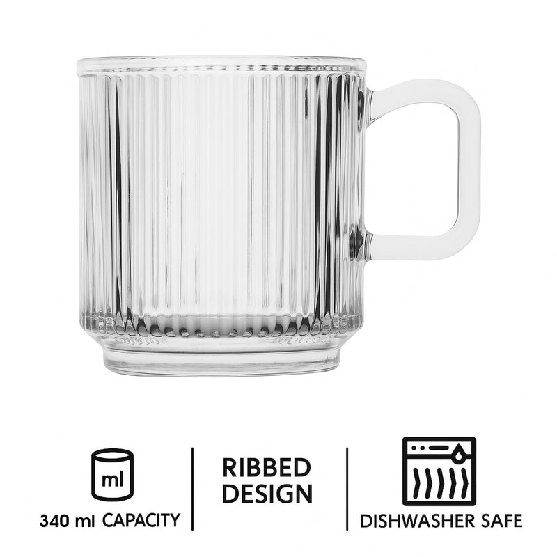 REGENT GLASS RIBBED MUG 4 PACK, (340ML)