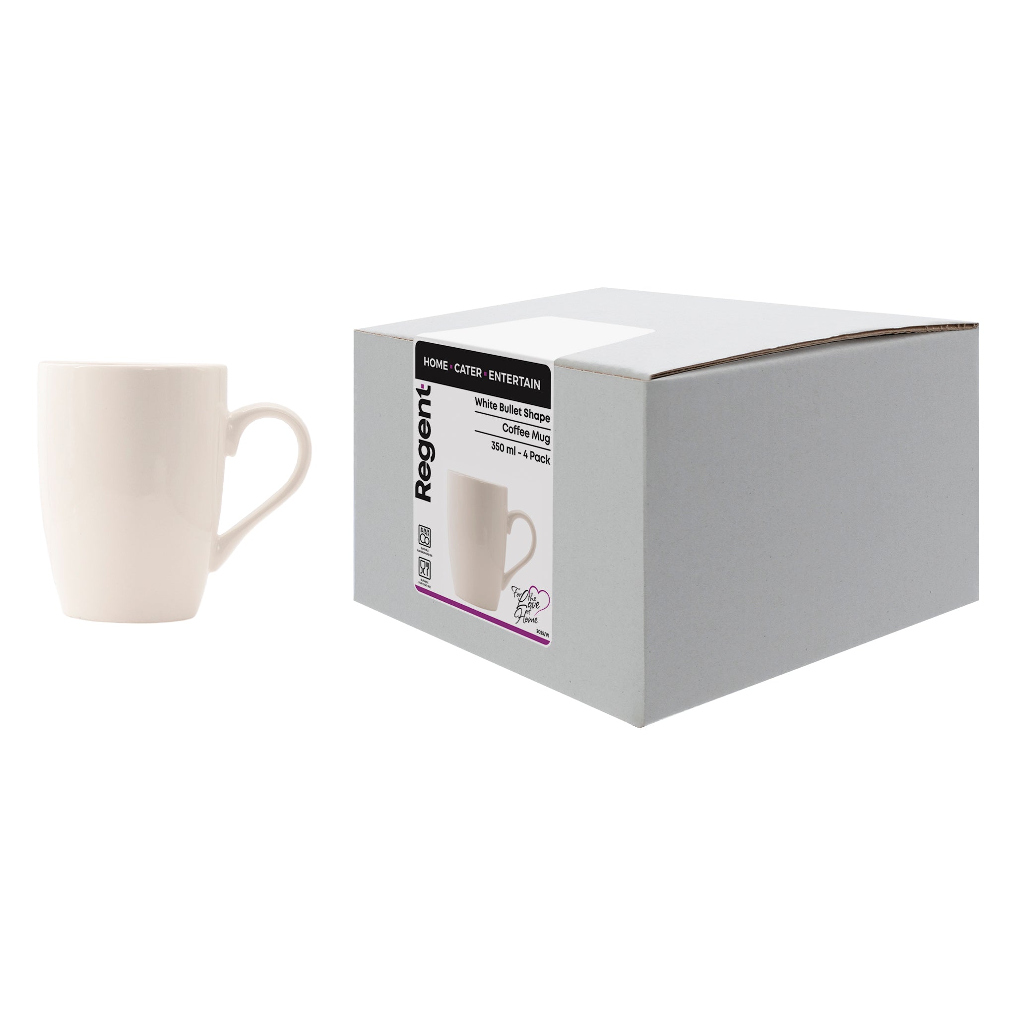 REGENT WHITE BULLET SHAPE COFFEE MUGS 4PK, 350ML