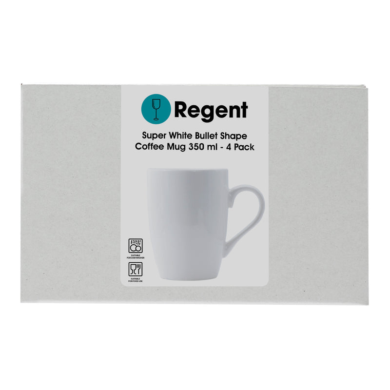 REGENT WHITE BULLET SHAPE COFFEE MUG 4 PACK, 350ML