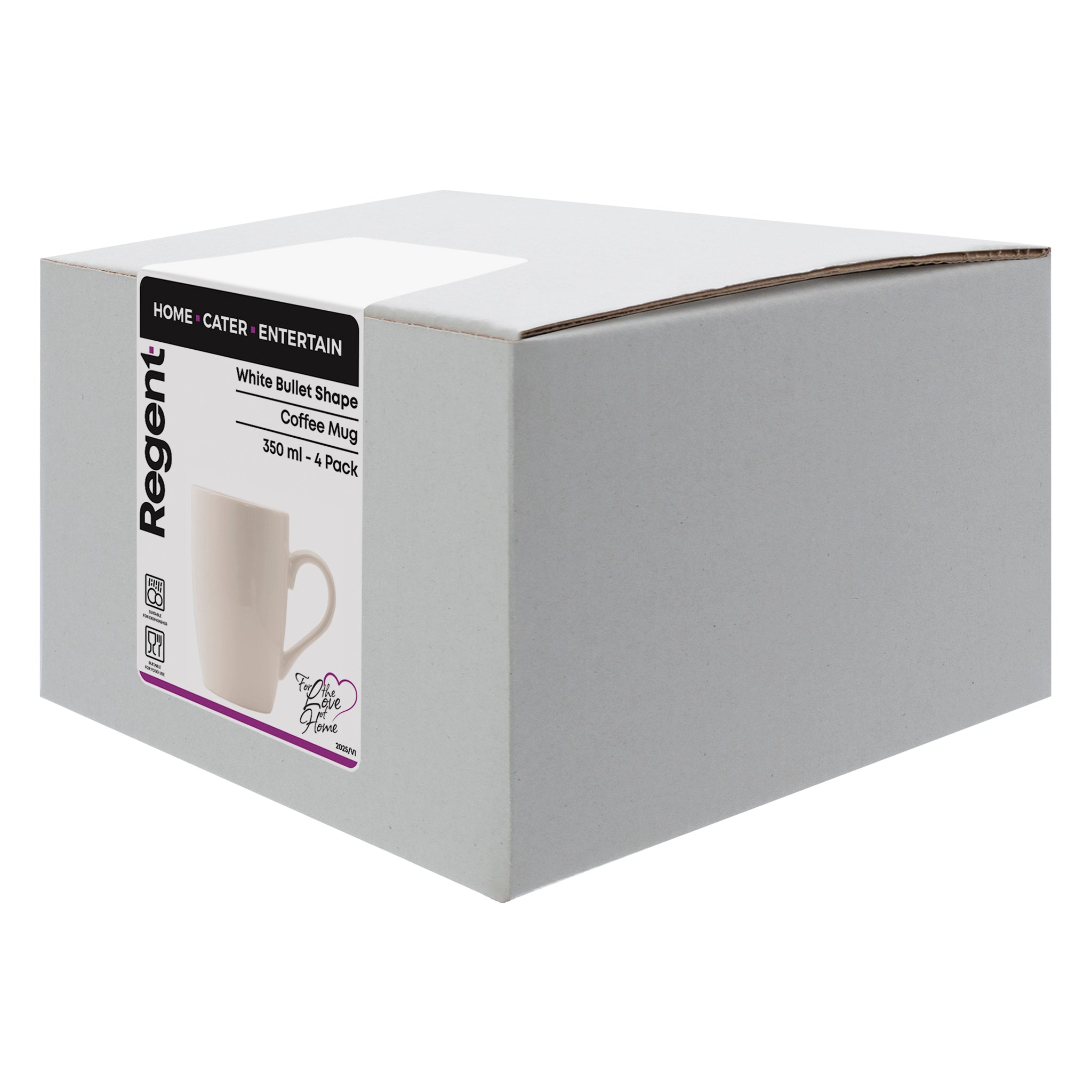 REGENT WHITE BULLET SHAPE COFFEE MUGS 4PK, 350ML