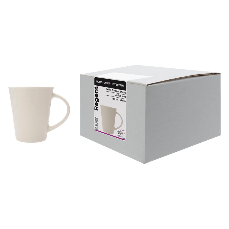 REGENT WHITE TRUMPET SHAPE COFFEE MUG 4 PACK, 380ML