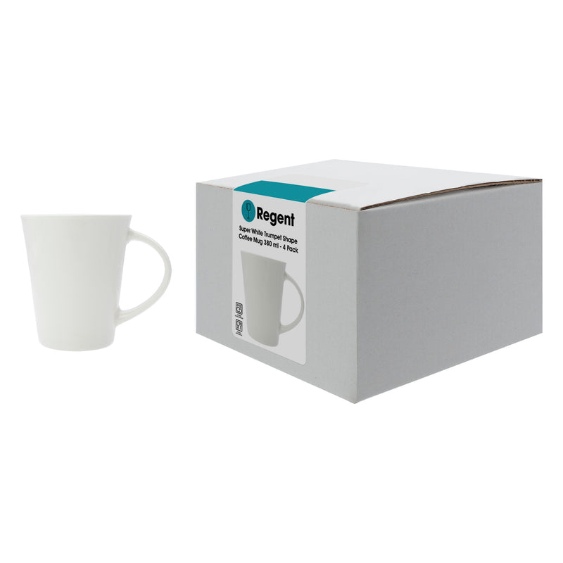 REGENT WHITE TRUMPET SHAPE COFFEE MUG 4 PACK, 380ML