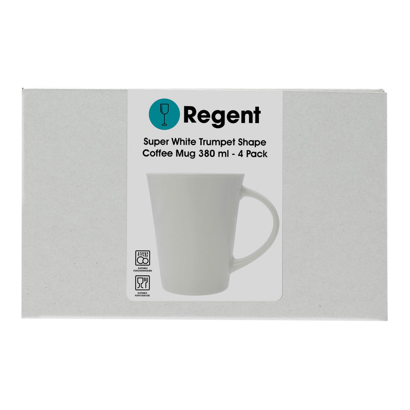 REGENT WHITE TRUMPET SHAPE COFFEE MUG 4 PACK, 380ML