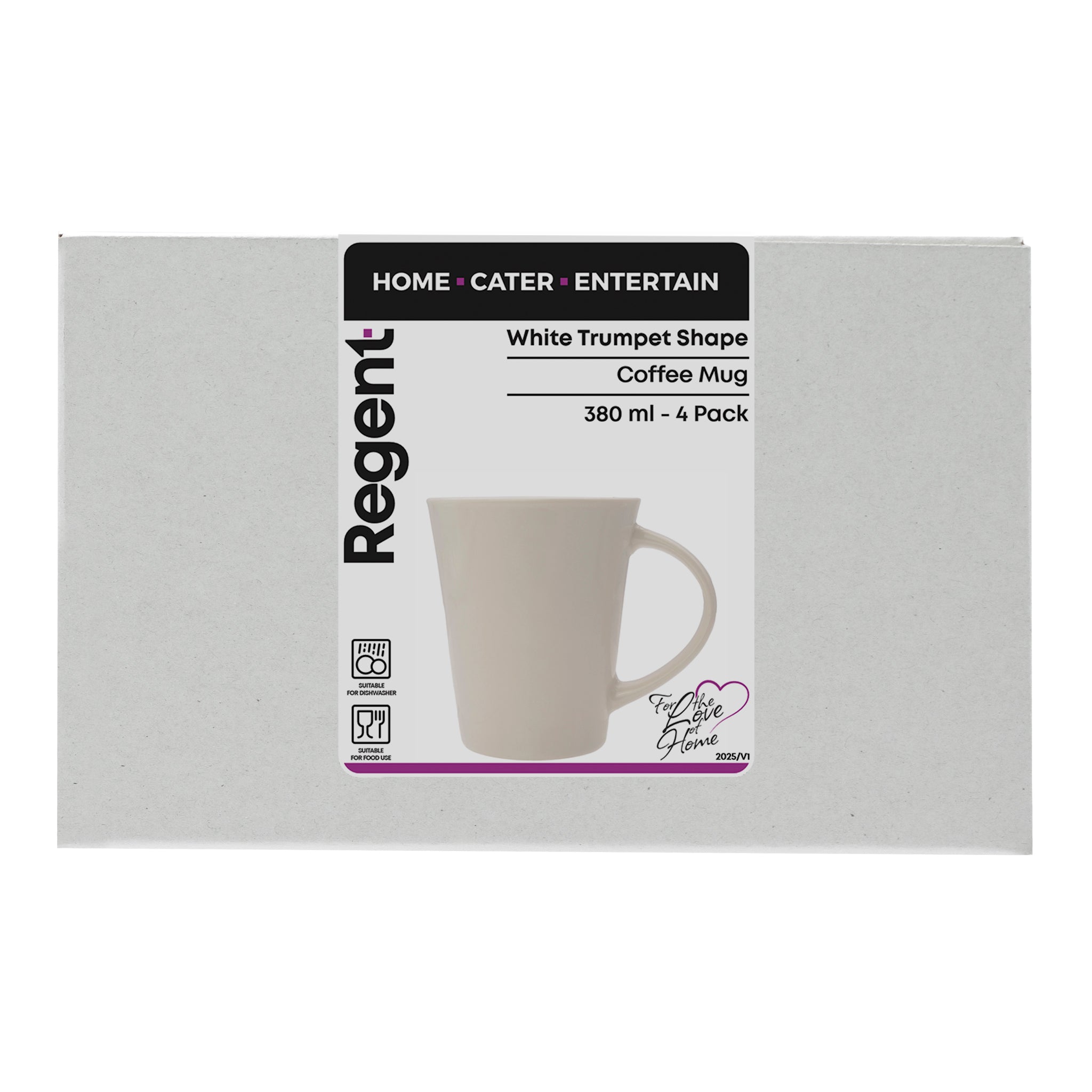 REGENT WHITE TRUMPET SHAPE COFFEE MUGS 4PK, 380ML