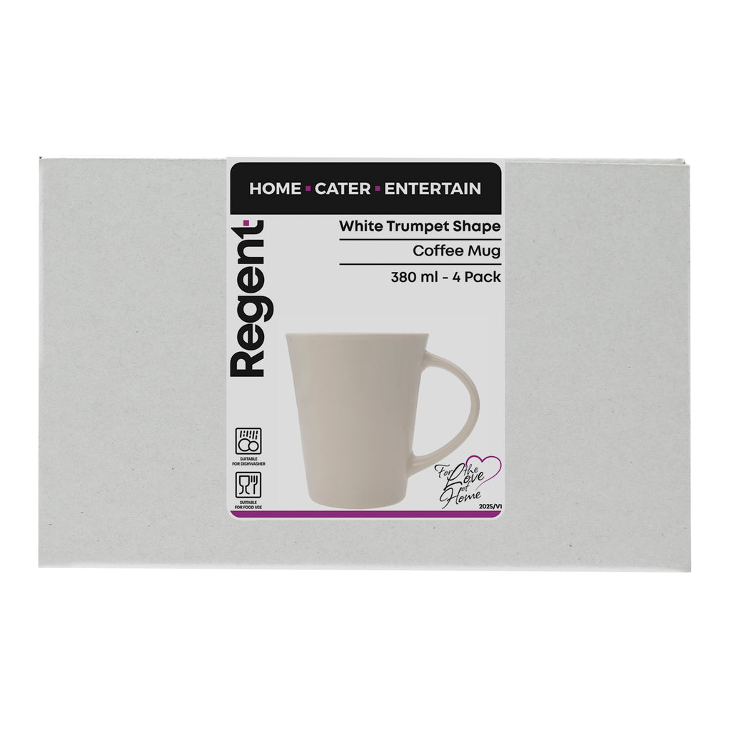 REGENT WHITE TRUMPET SHAPE COFFEE MUG 4 PACK, 380ML