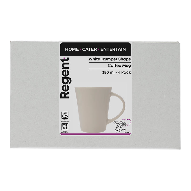 REGENT WHITE TRUMPET SHAPE COFFEE MUG 4 PACK, 380ML