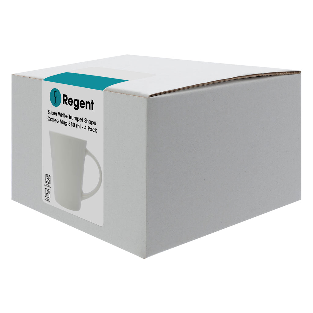 REGENT WHITE TRUMPET SHAPE COFFEE MUG 4 PACK, 380ML