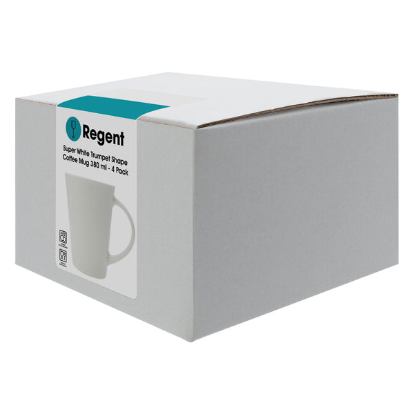 REGENT WHITE TRUMPET SHAPE COFFEE MUG 4 PACK, 380ML