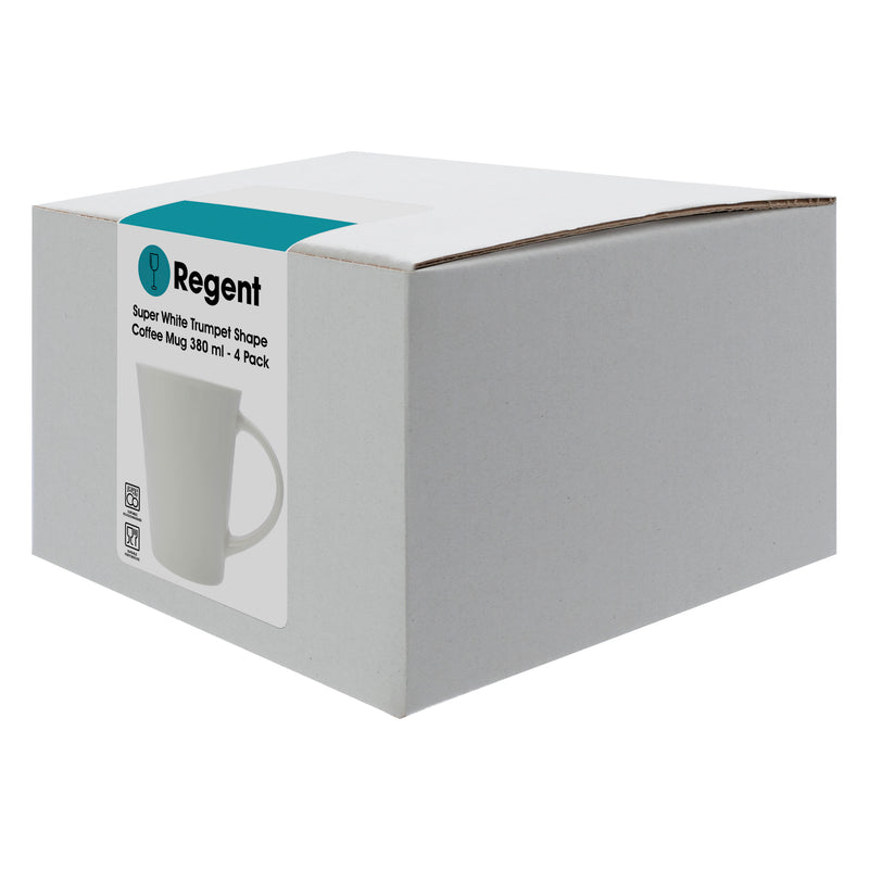 REGENT WHITE TRUMPET SHAPE COFFEE MUG 4 PACK, 380ML