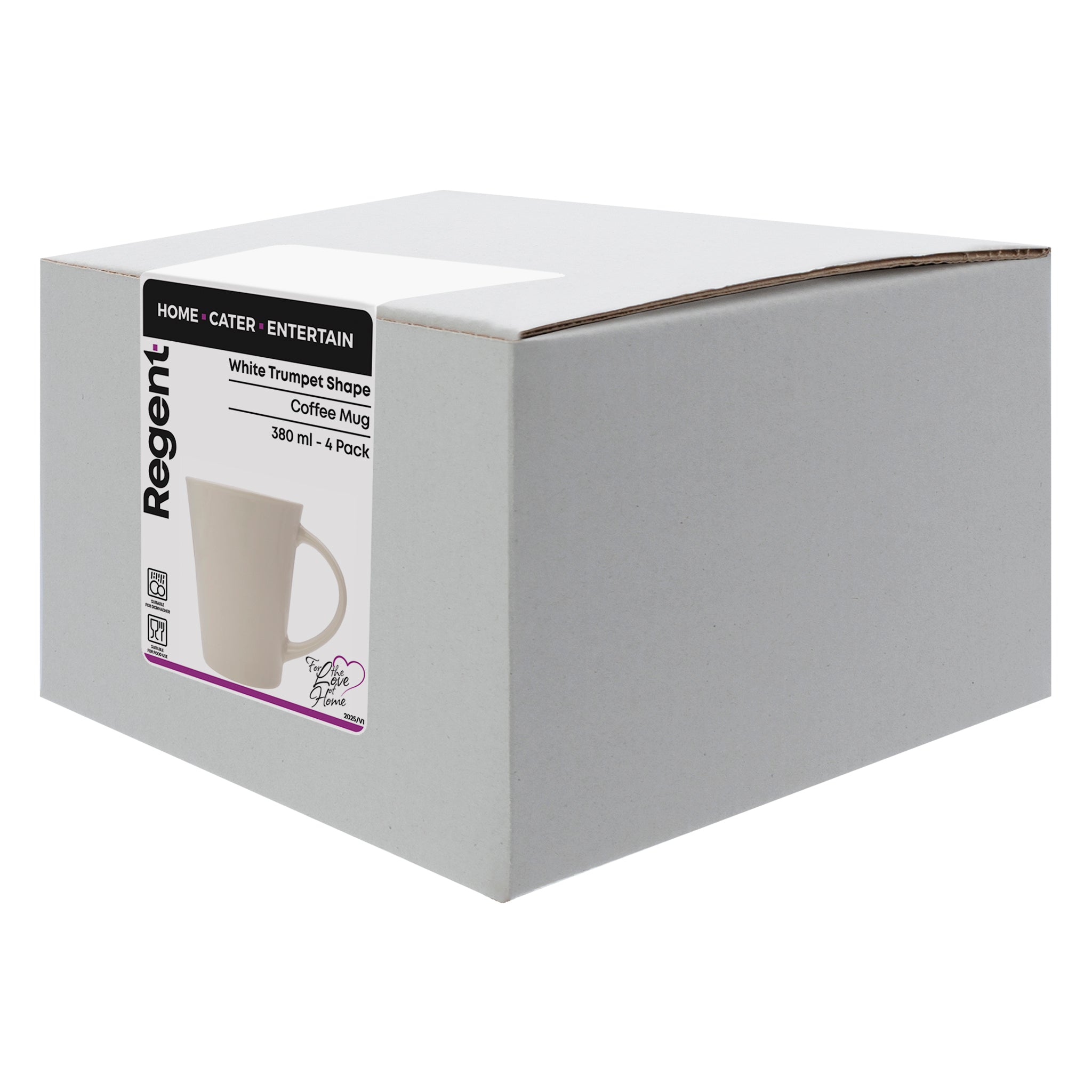 REGENT WHITE TRUMPET SHAPE COFFEE MUGS 4PK, 380ML