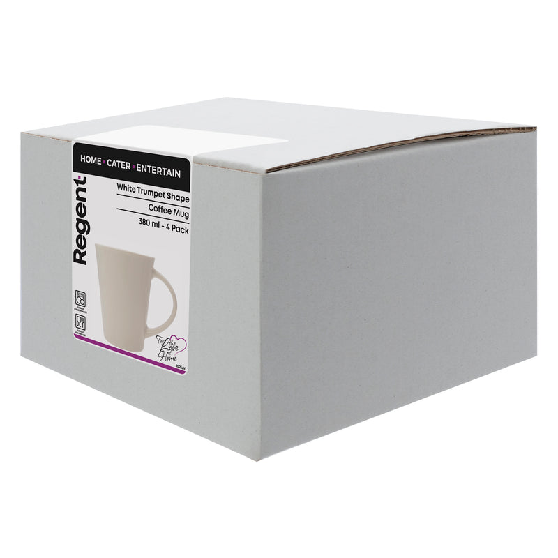 REGENT WHITE TRUMPET SHAPE COFFEE MUG 4 PACK, 380ML