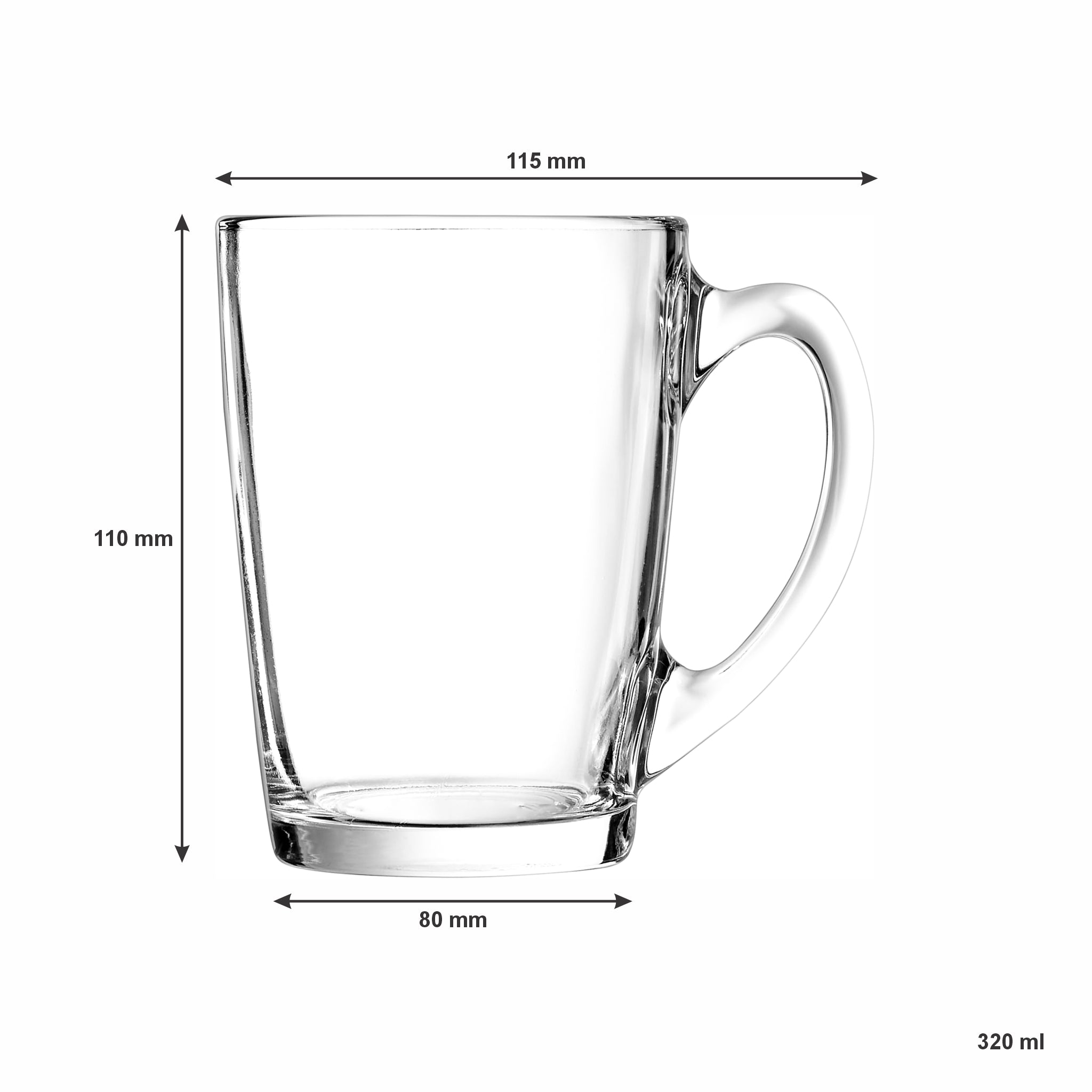 LUMINARC TEMPERED GLASS BULLET SHAPE COFFEE MUGS 4PK, 320ML