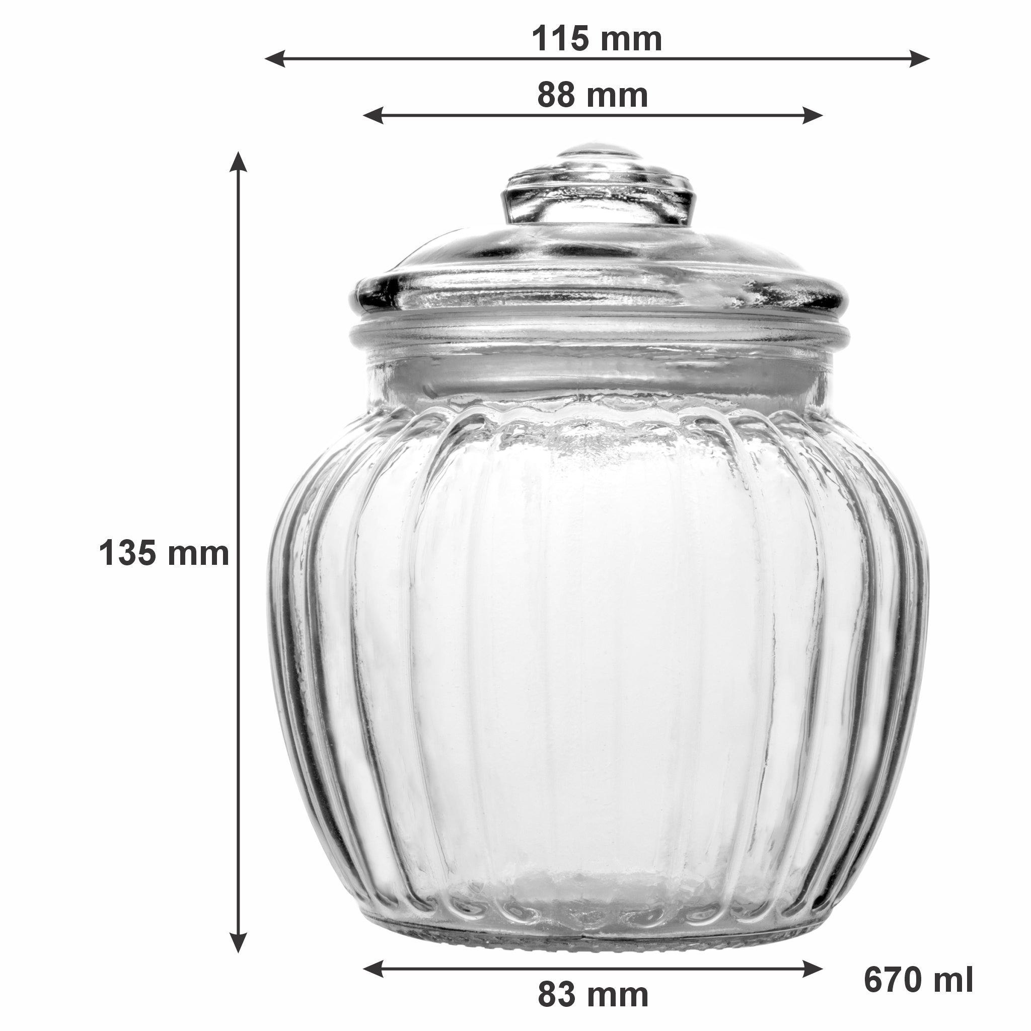 REGENT ROUND RIBBED GLASS JAR WITH GLASS LID, 670ML