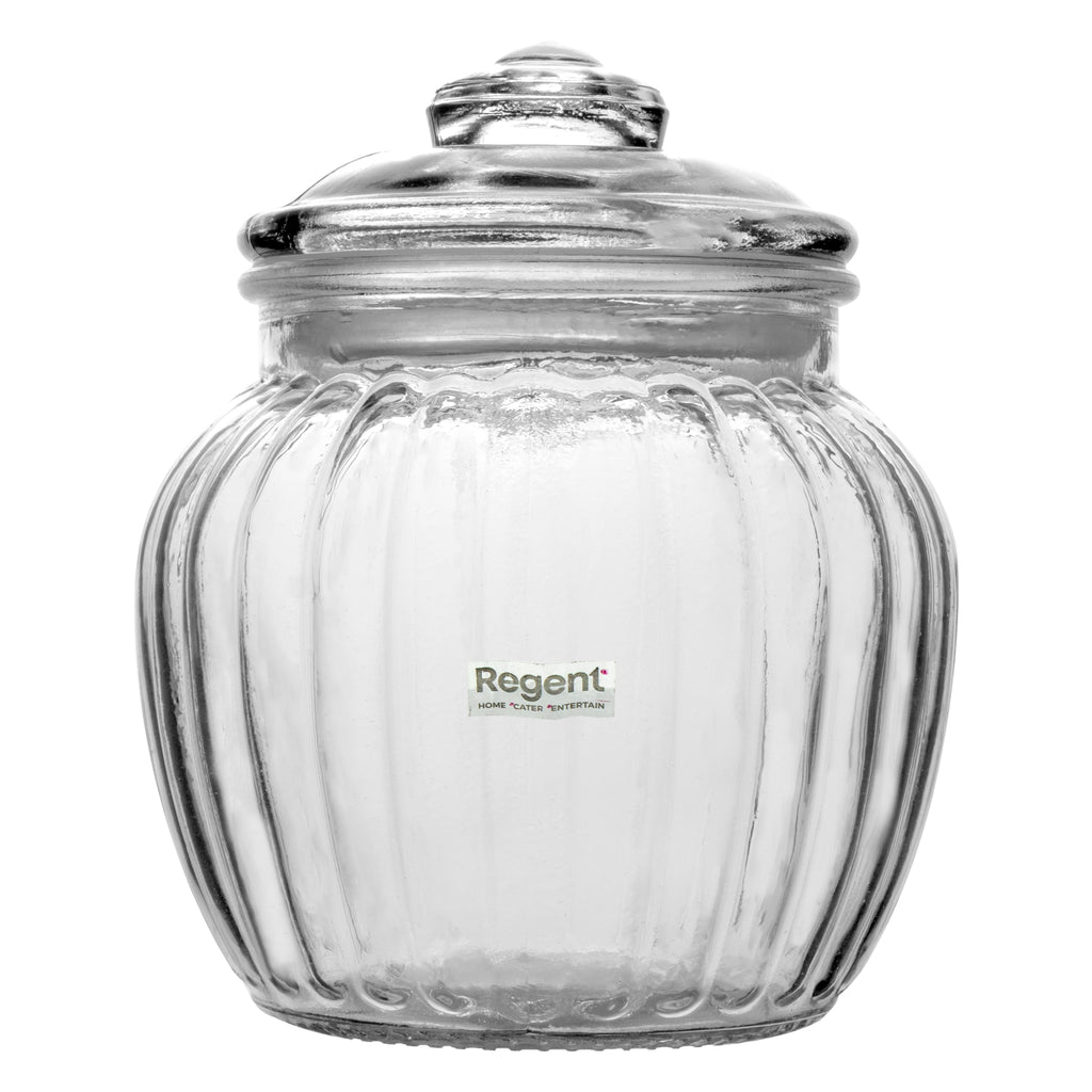 REGENT ROUND RIBBED GLASS JAR WITH GLASS LID, 670ML