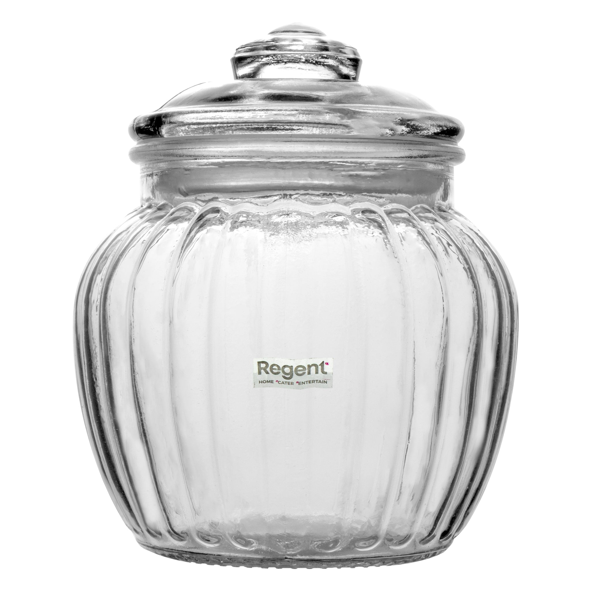 REGENT ROUND RIBBED GLASS JAR WITH GLASS LID, 670ML