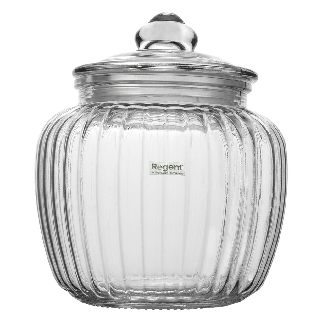 REGENT ROUND RIBBED GLASS JAR WITH GLASS LID, 1.5L