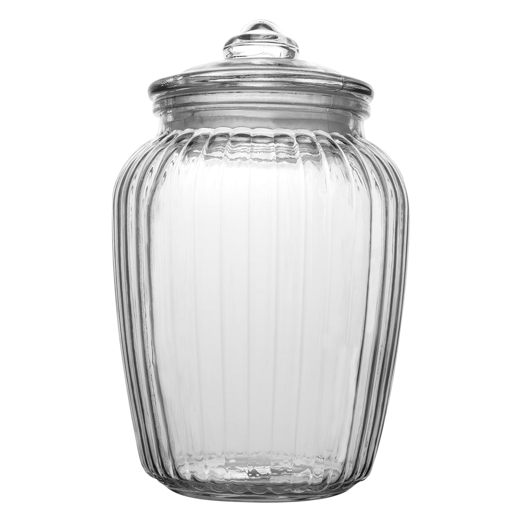 REGENT ROUND RIBBED GLASS JAR WITH GLASS LID, 2.4L