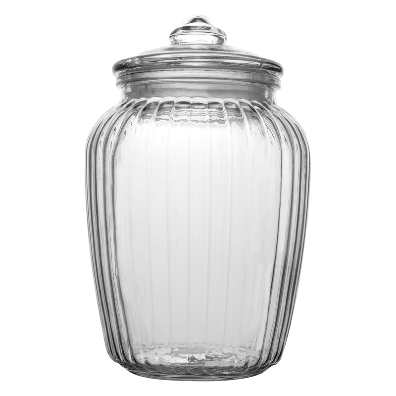 REGENT ROUND RIBBED GLASS JAR WITH GLASS LID, 2.4LT (235X150MM DIA)