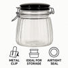 REGENT RIBBED HERMETIC GLASS CANISTER WITH BLACK CERAMIC LID AND METAL CLIP, 950ML