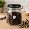 REGENT RIBBED HERMETIC GLASS CANISTER WITH BLACK CERAMIC LID AND METAL CLIP, 950ML