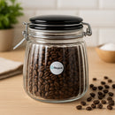 REGENT RIBBED HERMETIC GLASS CANISTER WITH BLACK CERAMIC LID AND METAL CLIP, 950ML