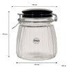 REGENT RIBBED HERMETIC GLASS CANISTER WITH BLACK CERAMIC LID AND METAL CLIP, 950ML