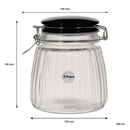 REGENT RIBBED HERMETIC GLASS CANISTER WITH BLACK CERAMIC LID AND METAL CLIP, 950ML