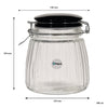 REGENT RIBBED HERMETIC GLASS CANISTER WITH BLACK CERAMIC LID AND METAL CLIP, 950ML