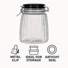 REGENT RIBBED HERMETIC GLASS CANISTER WITH BLACK CERAMIC LID AND METAL CLIP, 1.35L
