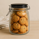 REGENT RIBBED HERMETIC GLASS CANISTER WITH BLACK CERAMIC LID AND METAL CLIP, 1.35L