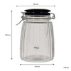 REGENT RIBBED HERMETIC GLASS CANISTER WITH BLACK CERAMIC LID AND METAL CLIP, 1.35L