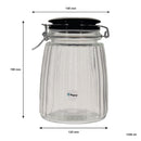 REGENT RIBBED HERMETIC GLASS CANISTER WITH BLACK CERAMIC LID AND METAL CLIP, 1.35LT (190X125MM DIA)
