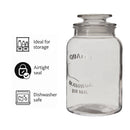 REGENT ROUND CANISTER `QUALITY` EMBOSSED WITH GLASS LID, 1L