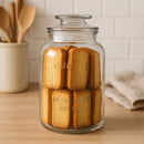 REGENT ROUND CANISTER `QUALITY` EMBOSSED WITH GLASS LID, 1,2L